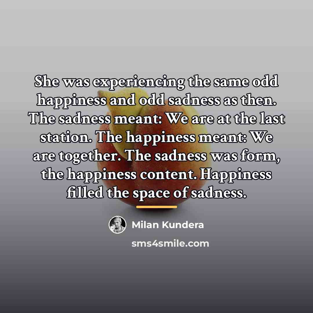 “She was experiencing the same odd happiness and odd sadness…” quote by Milan Kundera