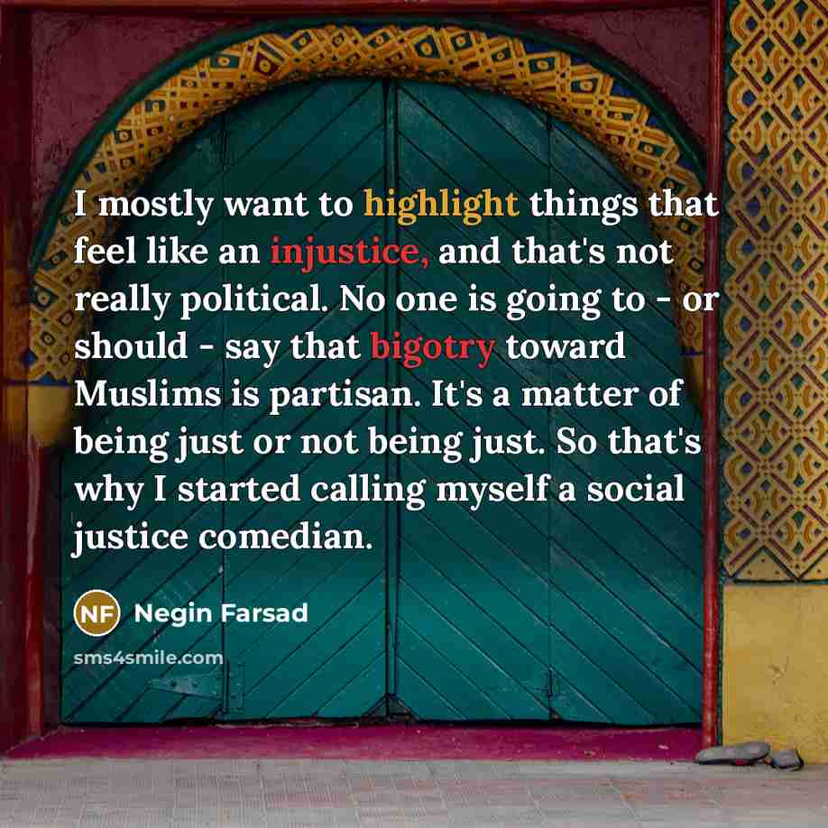 “I mostly want to highlight things that feel like an…” quote by Negin Farsad