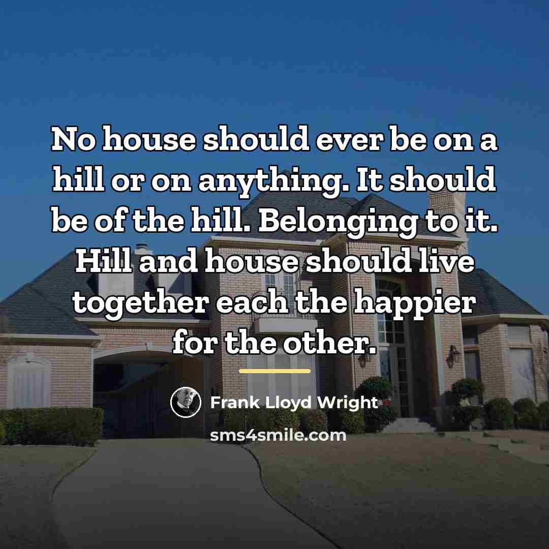 “No house should ever be on a hill or on…” quote by Frank Lloyd Wright