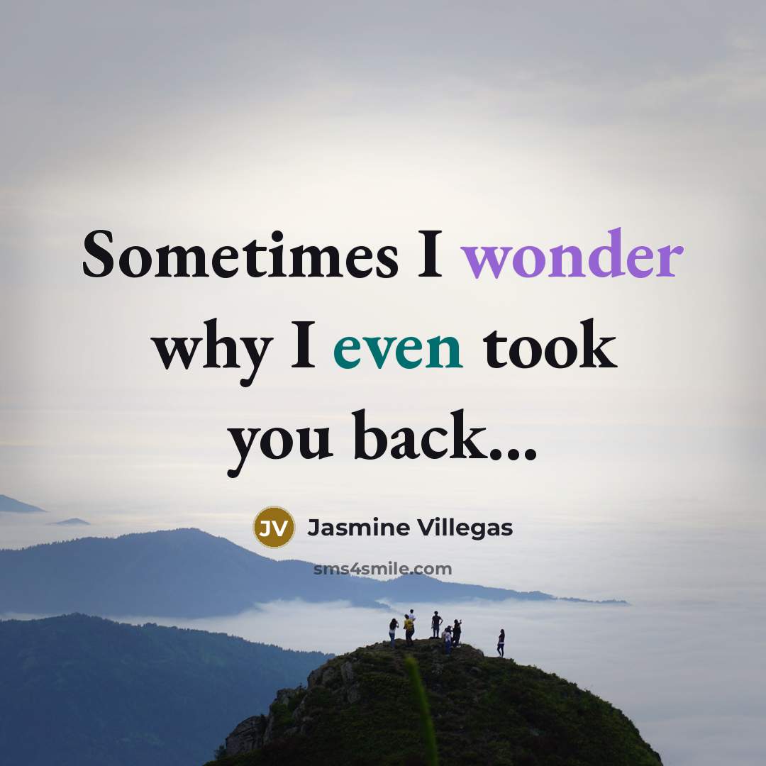“Sometimes I wonder why I even took you back...…” quote by Jasmine Villegas