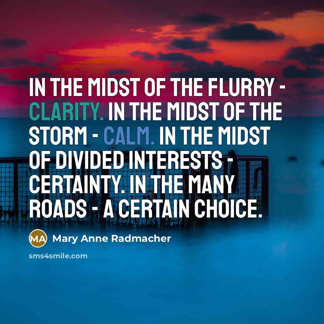 “In the midst of the flurry - clarity. In the…” quote by Mary Anne Radmacher