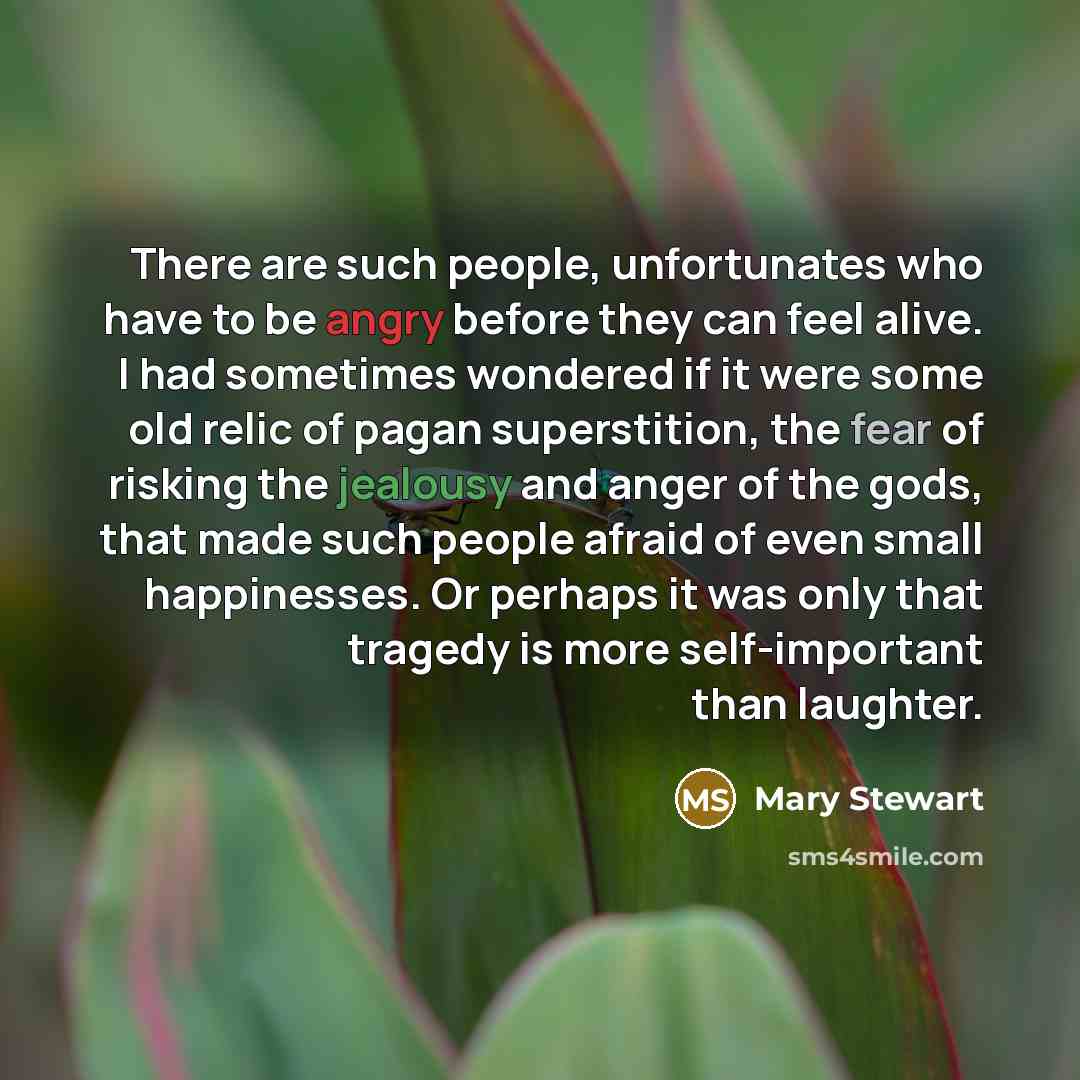 “There are such people, unfortunates who have to be angry…” quote by Mary Stewart