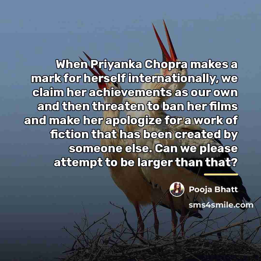 “When Priyanka Chopra makes a mark for herself internationally, we…” quote by Pooja Bhatt