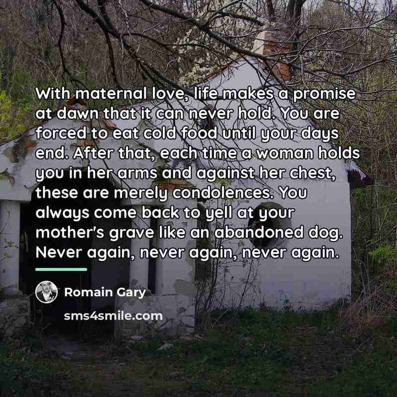 “With maternal love, life makes a promise at dawn that…” quote by Romain Gary