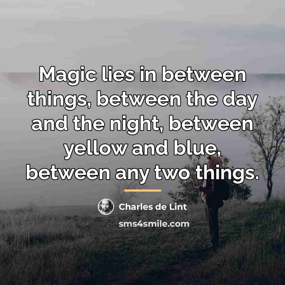 “Magic lies in between things, between the day and the…” quote by Charles de Lint