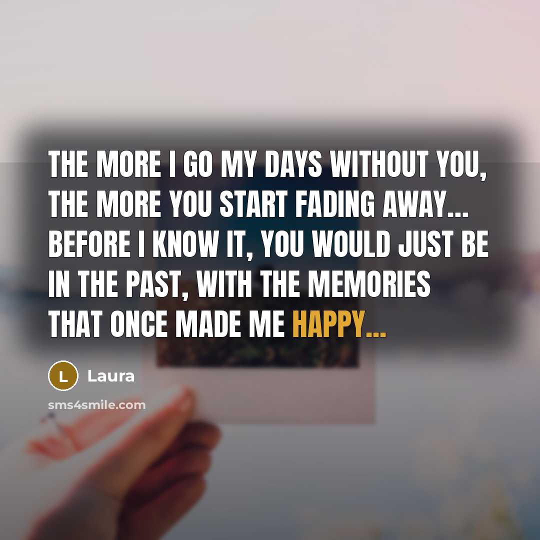 “The More I Go My Days Without You, The More You Start Fading Away… Before I Know It, You Would Just Be In The Past, With The Memories That Once Made Me Happy...” quote by Laura