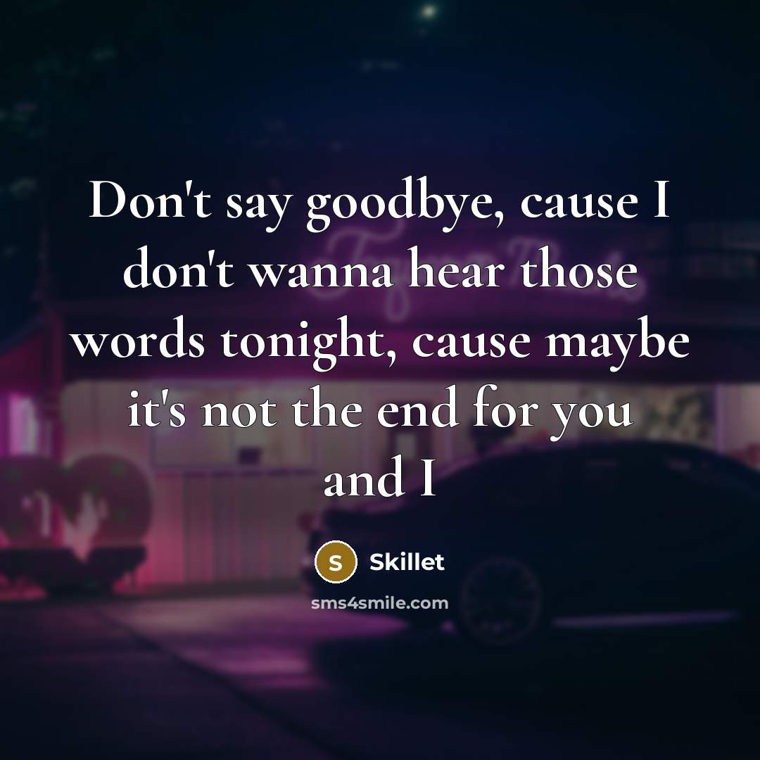 “Don't say goodbye, cause I don't wanna hear those words…” quote by Skillet