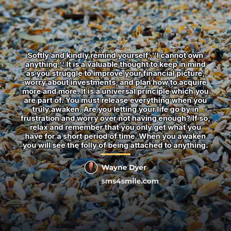 “Softly and kindly remind yourself, ''I cannot own anything.'' It…” quote by Wayne Dyer