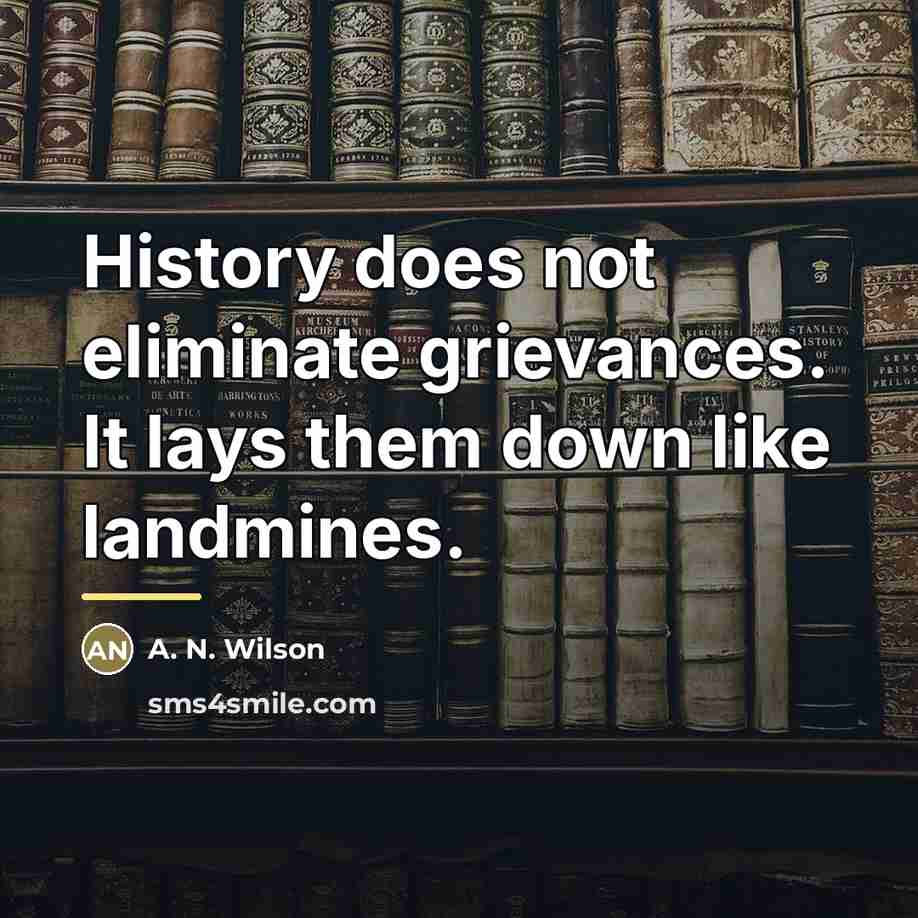 “History does not eliminate grievances. It lays them down like…” quote by A. N. Wilson