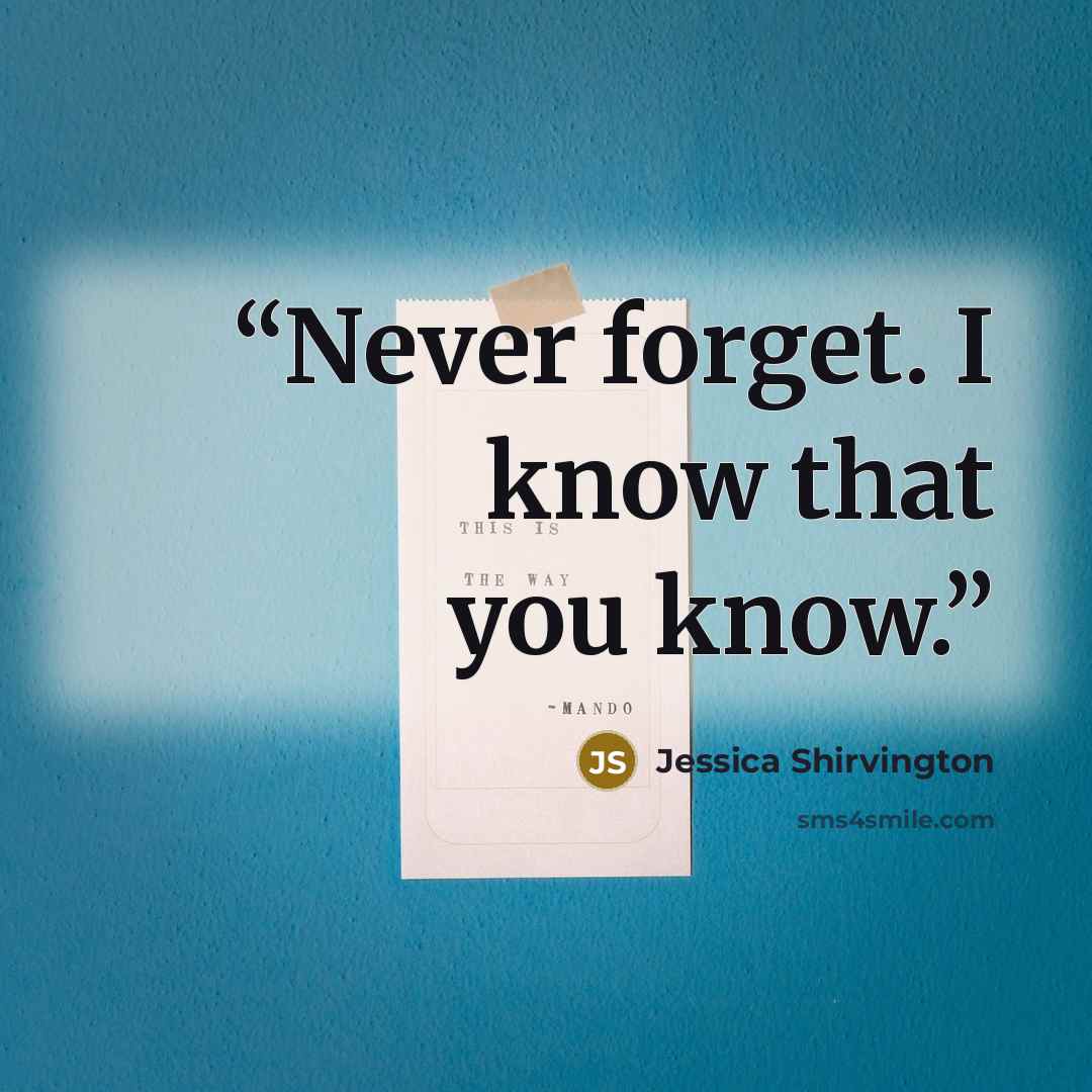 “Never forget. I know that you know.” quote by Jessica Shirvington