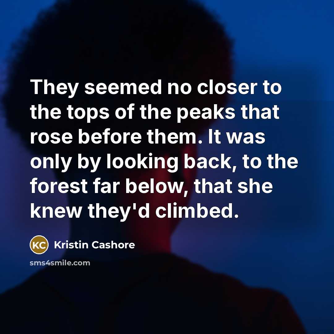 “They seemed no closer to the tops of the peaks…” quote by Kristin Cashore