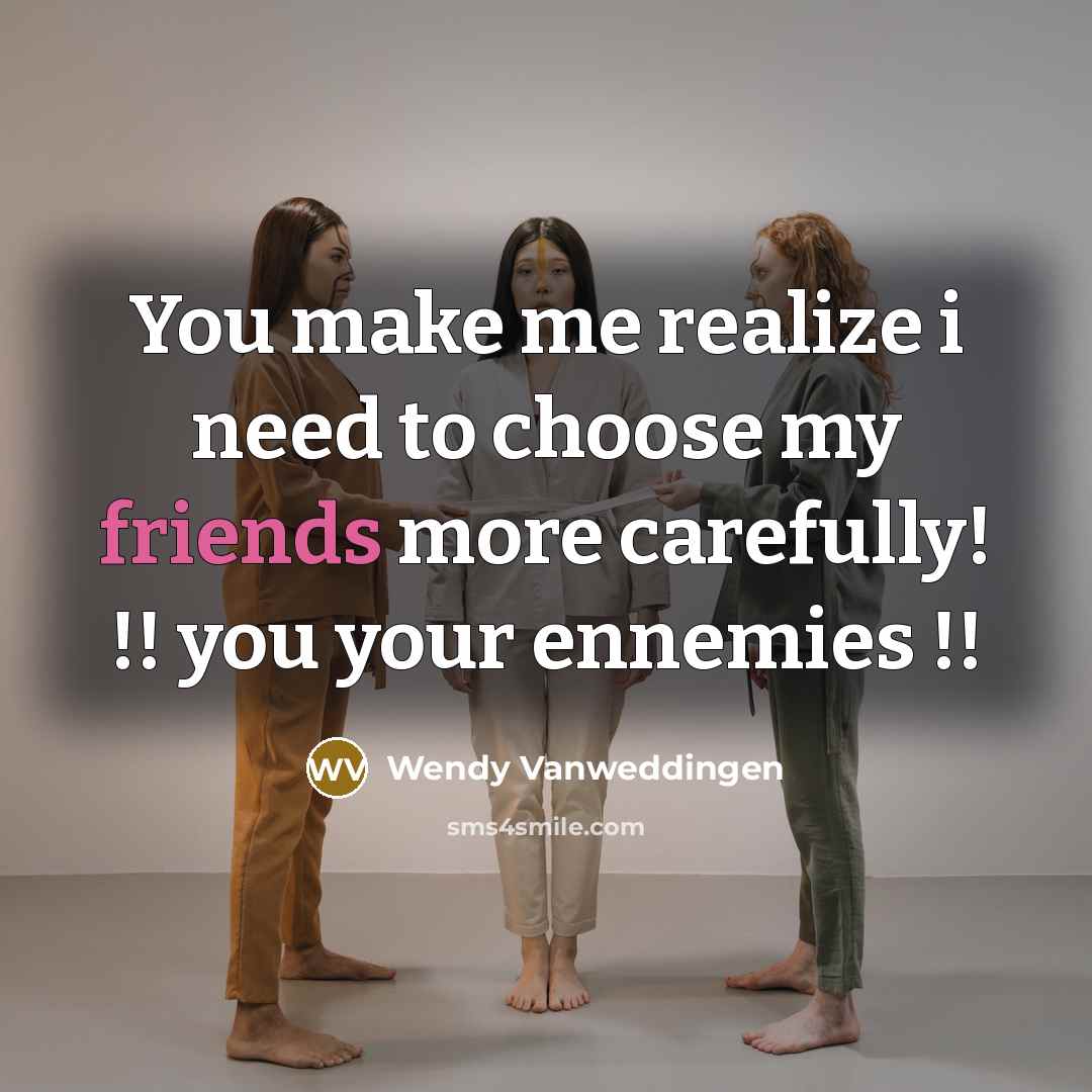 “You make me realize i need to choose my friends more carefully! !! you your ennemies !!” quote by Wendy Vanweddingen