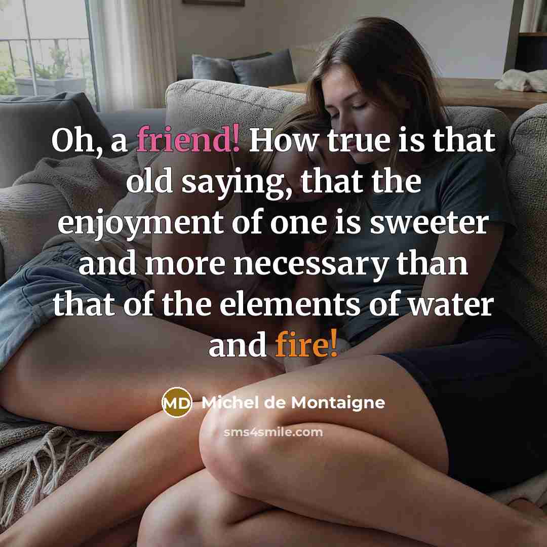 “Oh, a friend! How true is that old saying, that…” quote by Michel de Montaigne