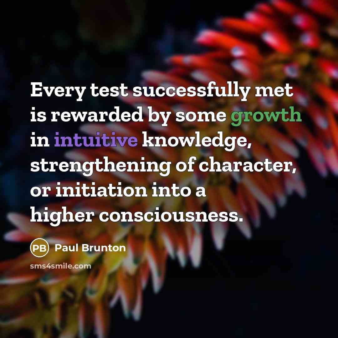 “Every test successfully met is rewarded by some growth in…” quote by Paul Brunton