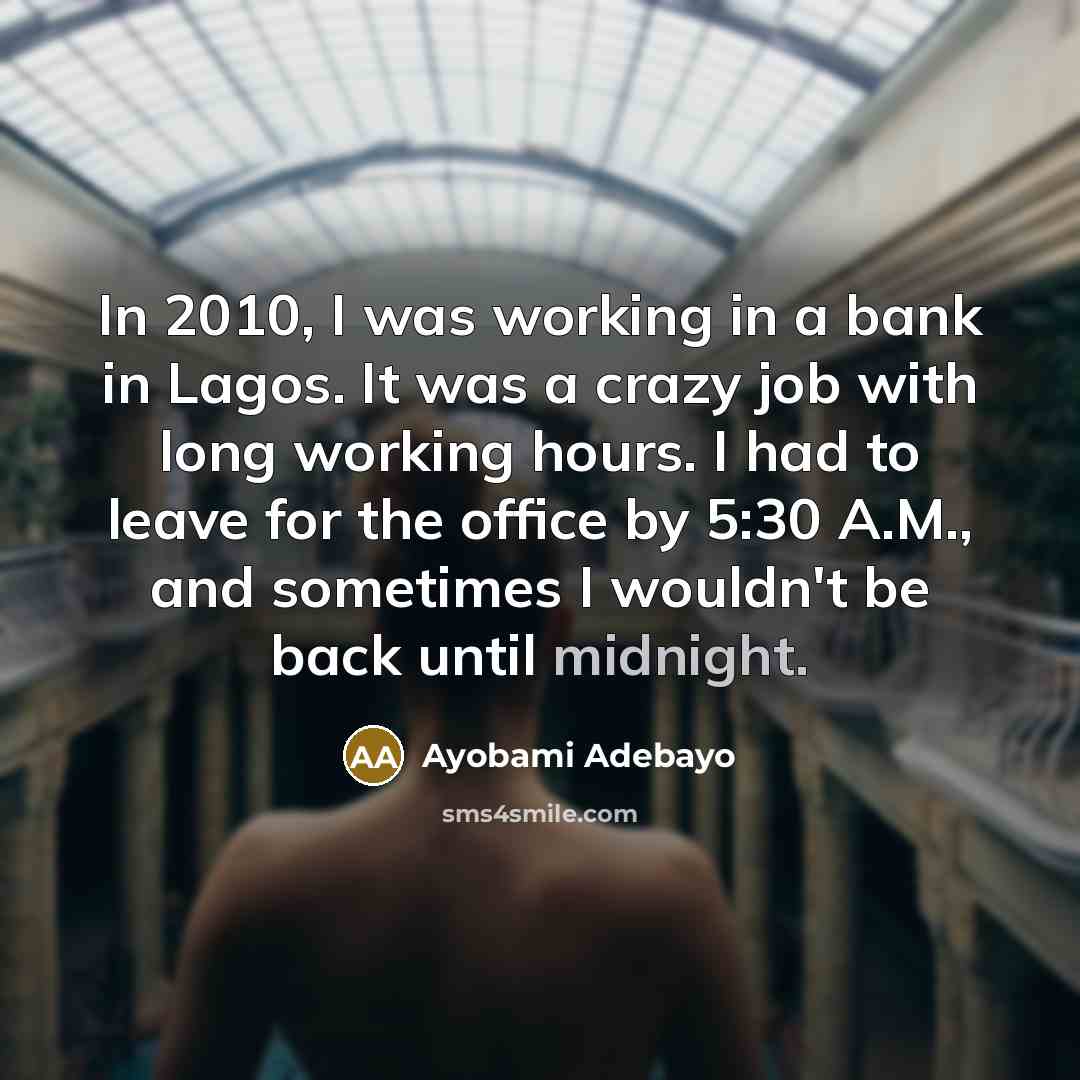 “In 2010, I was working in a bank in Lagos.…” quote by Ayobami Adebayo