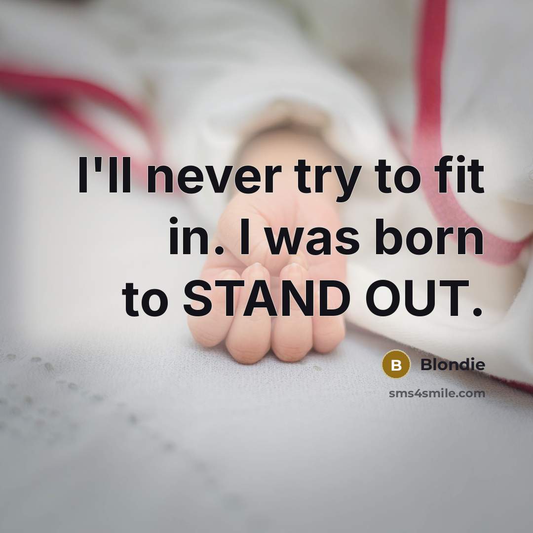 “I'll never try to fit in. I was born to STAND OUT.” quote by Blondie