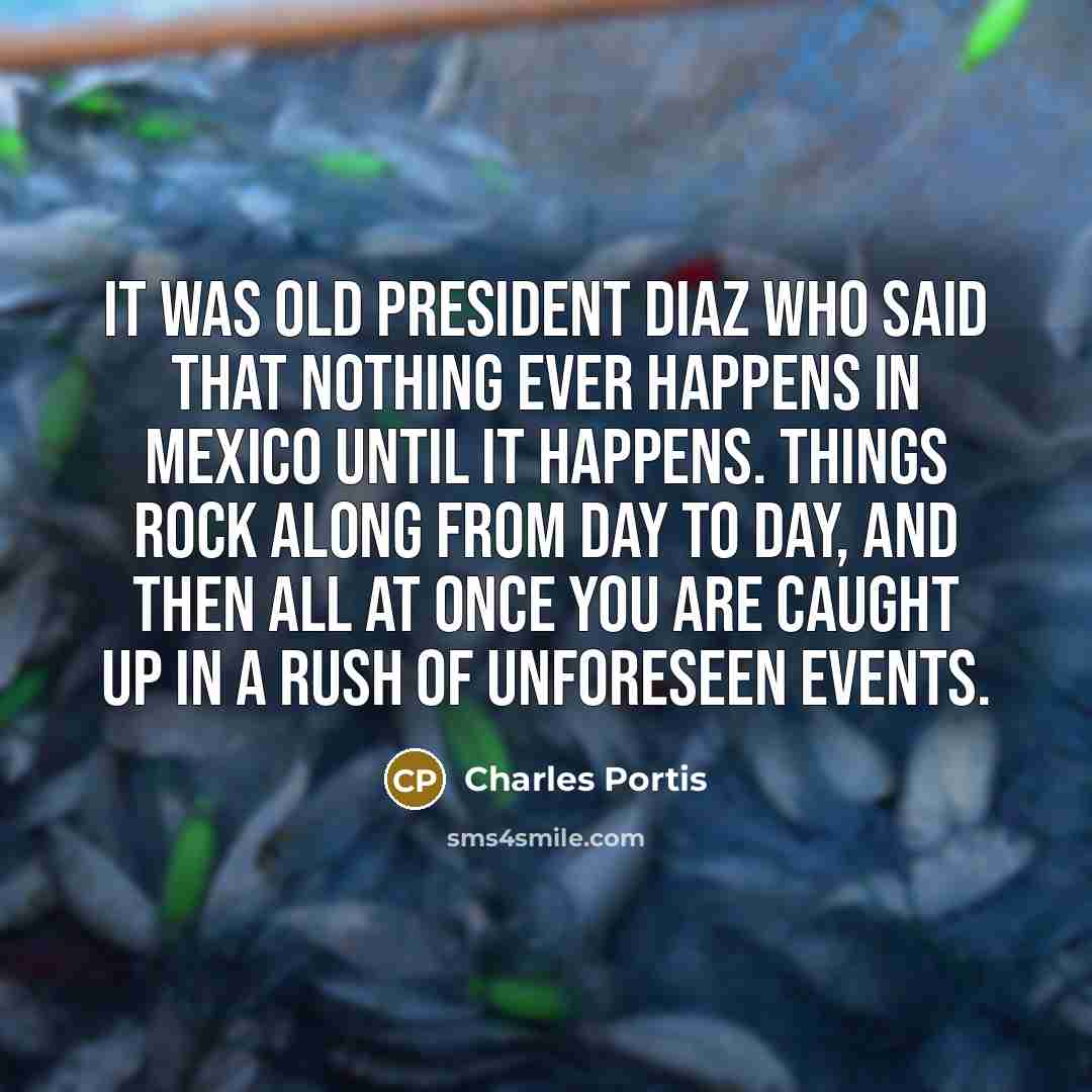 “It was old President Diaz who said that nothing ever…” quote by Charles Portis