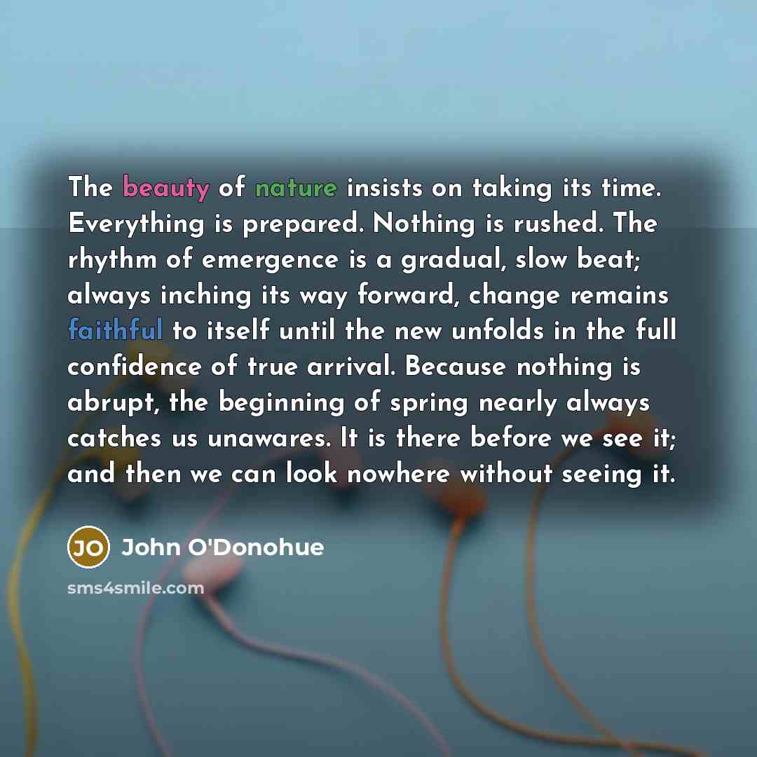 “The beauty of nature insists on taking its time. Everything…” quote by John O'Donohue