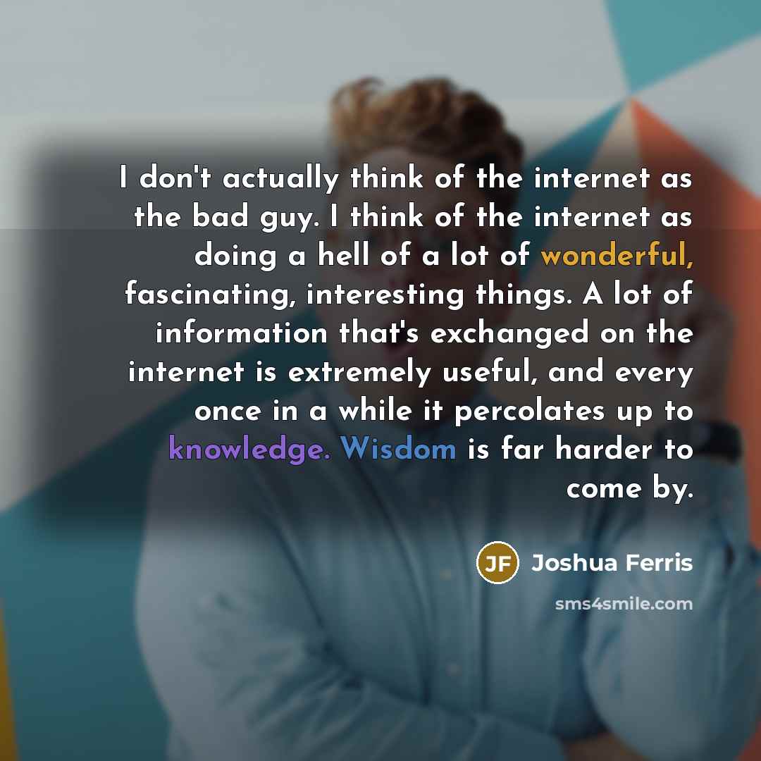 “I don't actually think of the internet as the bad…” quote by Joshua Ferris