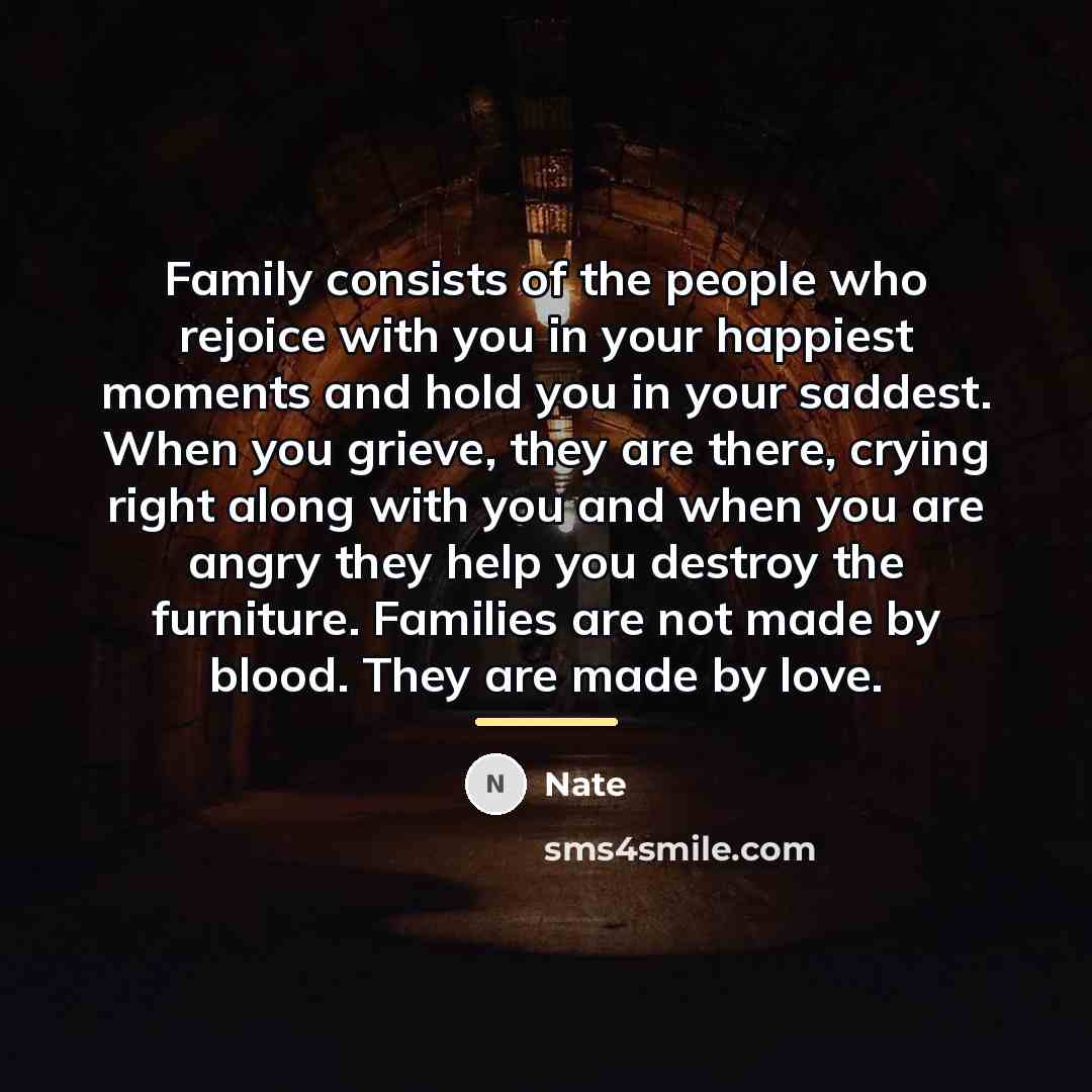 “Family consists of the people who rejoice with you in…” quote by Nate