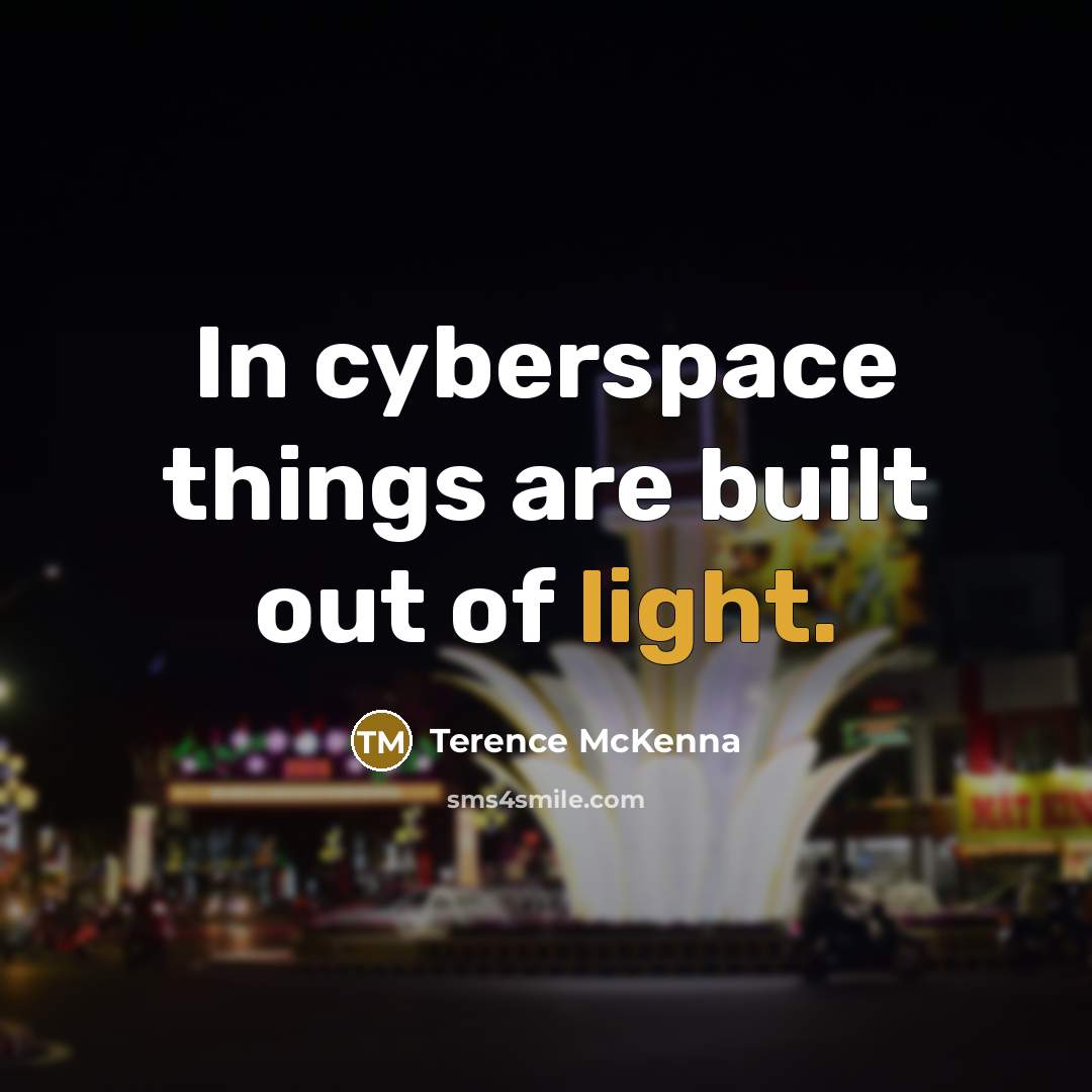 “In cyberspace things are built out of light.…” quote by Terence McKenna