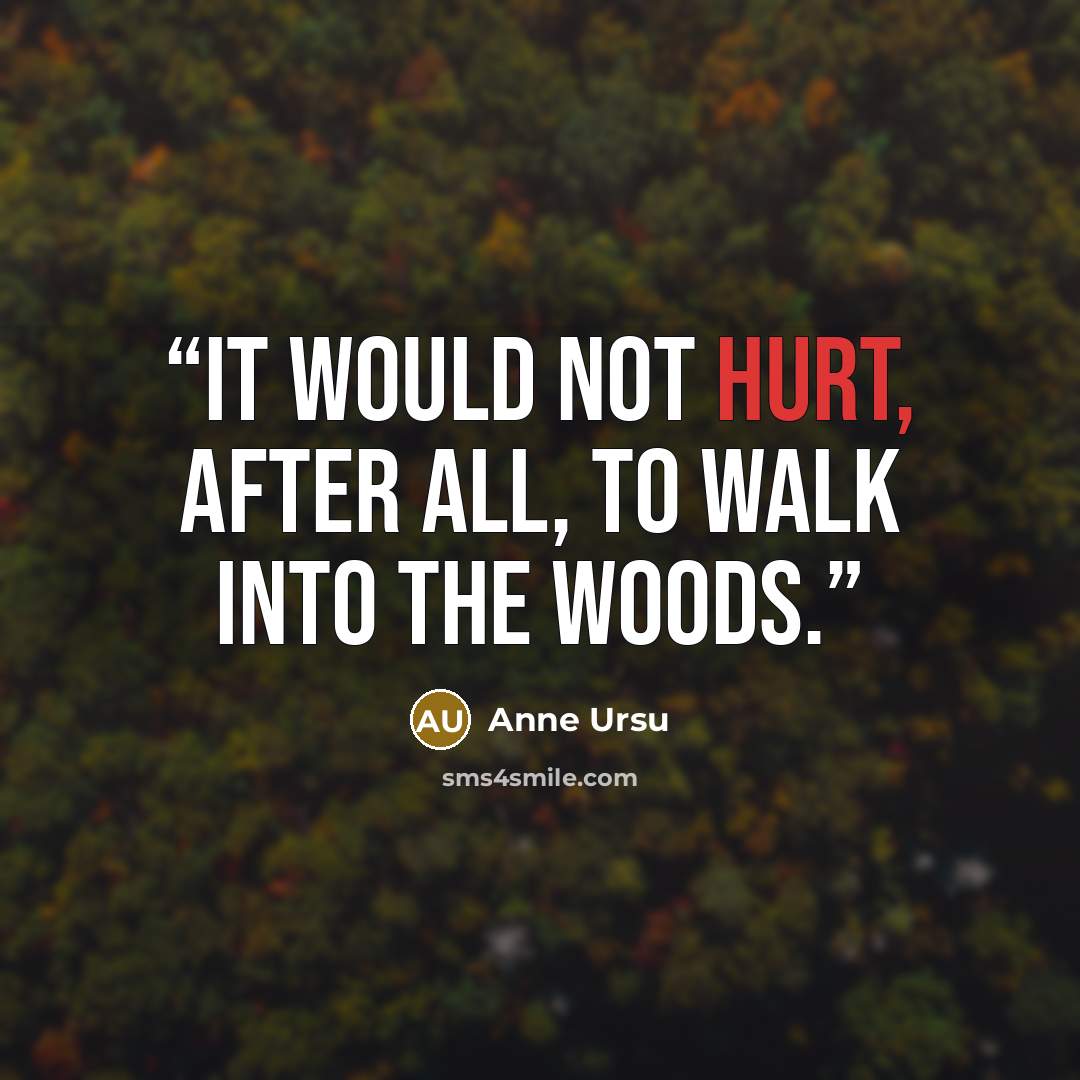 “It would not hurt, after all, to walk into the woods.” quote by Anne Ursu