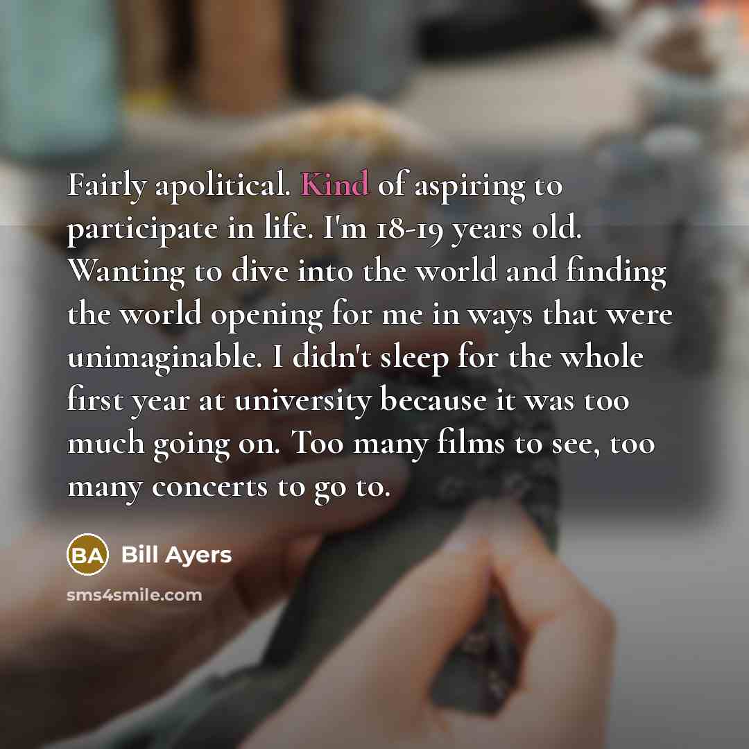 “Fairly apolitical. Kind of aspiring to participate in life. I'm…” quote by Bill Ayers