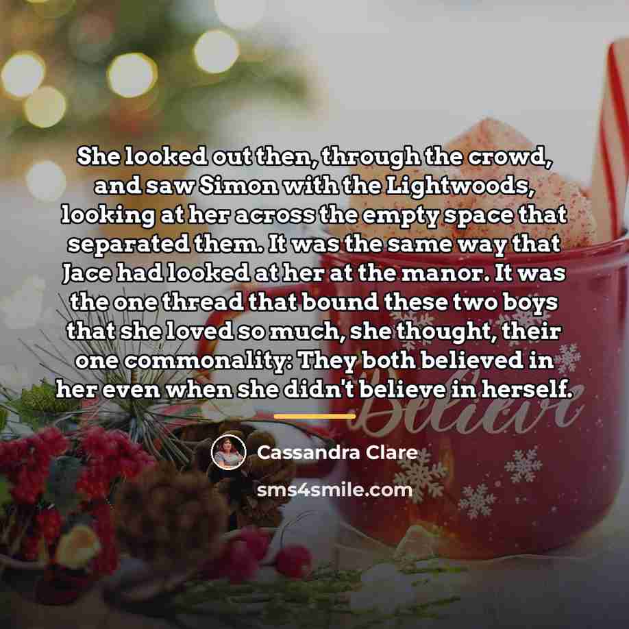 “She looked out then, through the crowd, and saw Simon…” quote by Cassandra Clare