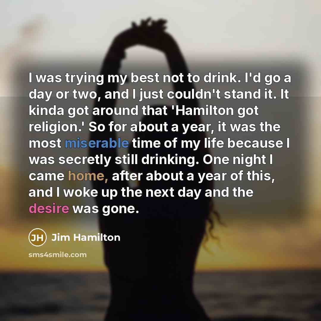 “I was trying my best not to drink. I'd go…” quote by Jim Hamilton