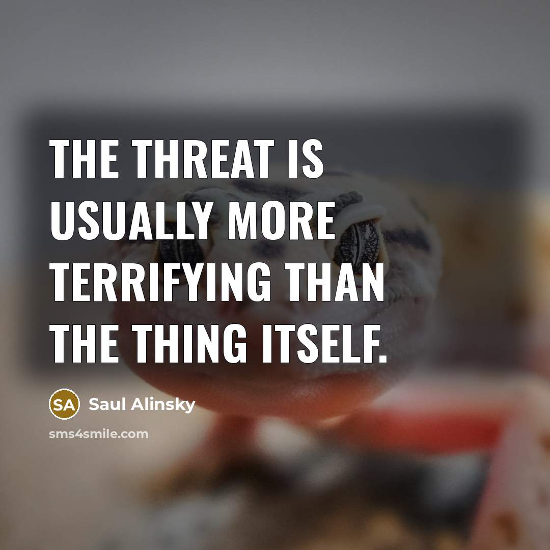 “The threat is usually more terrifying than the thing itself.” quote by Saul Alinsky