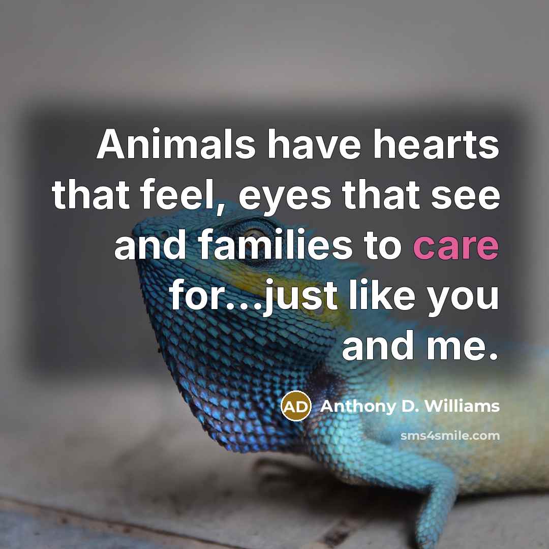 “Animals have hearts that feel, eyes that see and families…” quote by Anthony D. Williams