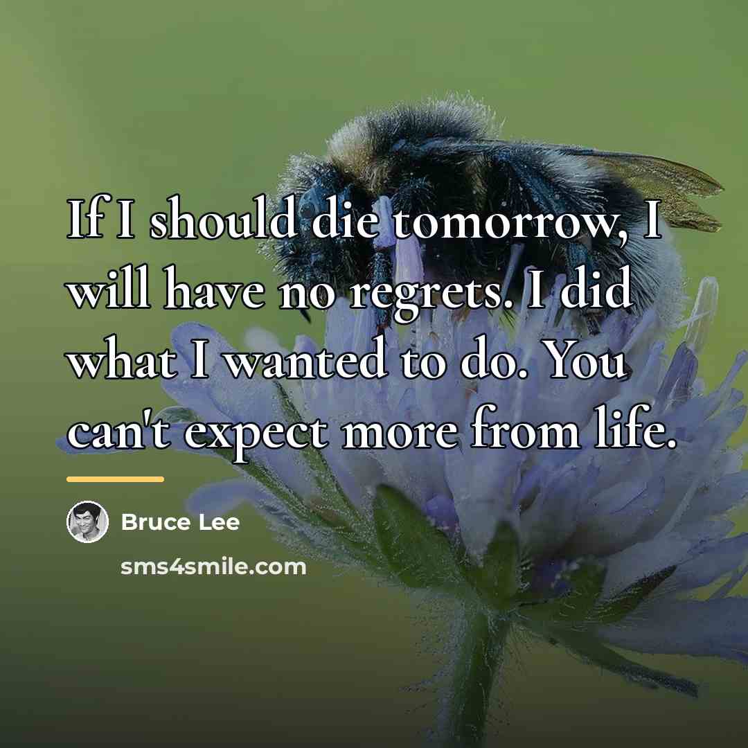 “If I should die tomorrow, I will have no regrets.…” quote by Bruce Lee