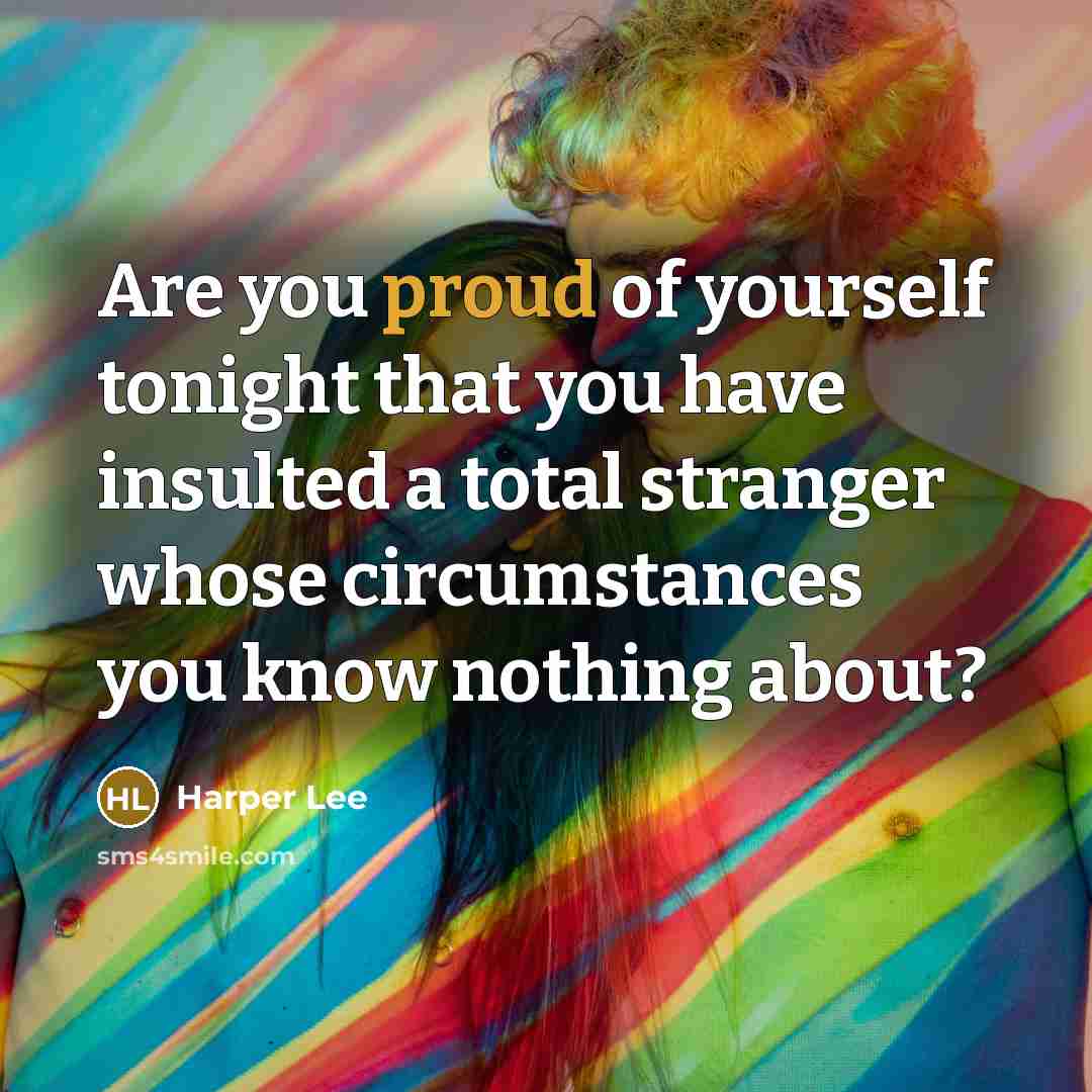 “Are you proud of yourself tonight that you have insulted…” quote by Harper Lee