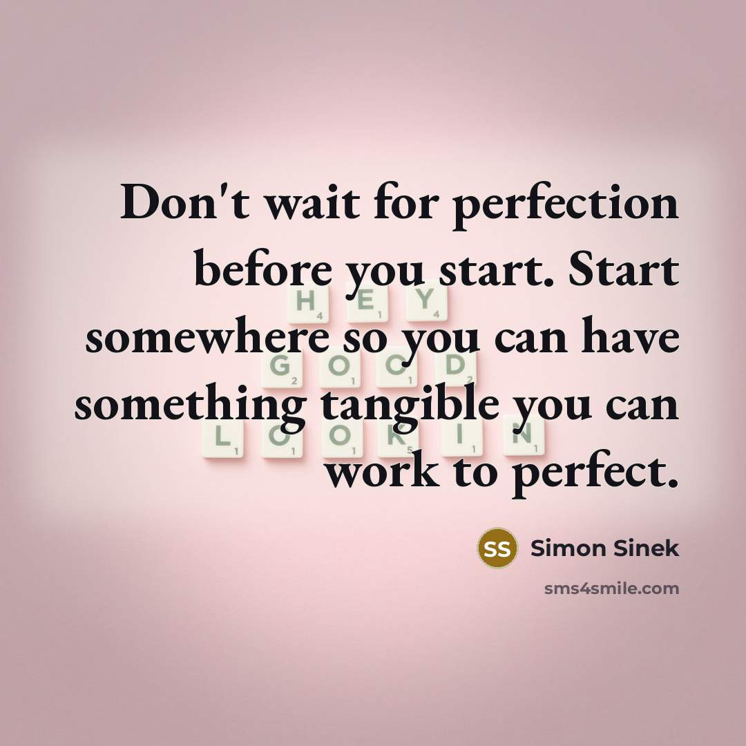 “Don't wait for perfection before you start. Start somewhere so…” quote by Simon Sinek