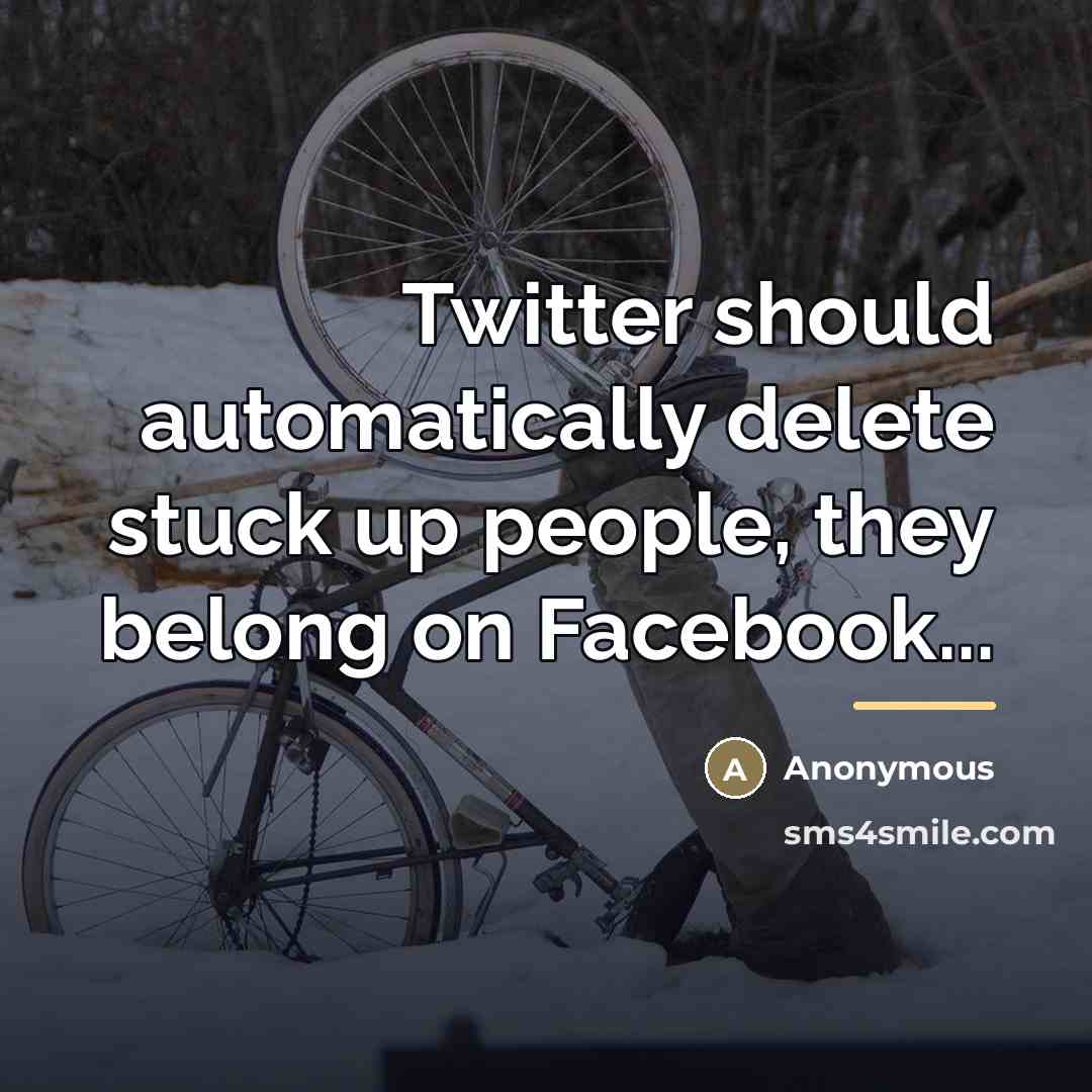 “Twitter should automatically delete stuck up people, they belong on…” quote by Anonymous