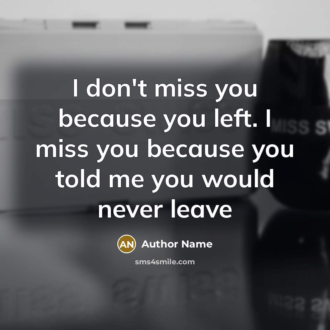 “I don't miss you because you left. I miss you because you told me you would never leave” quote by Author Name