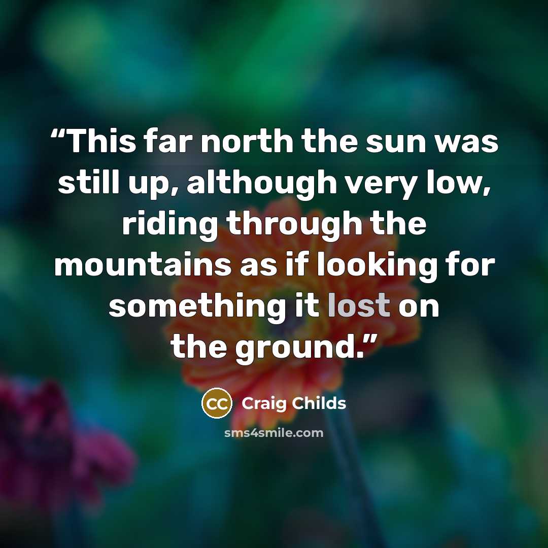“This far north the sun was still up, although very low, riding through the mountains as if looking for something it lost on the ground.” quote by Craig Childs