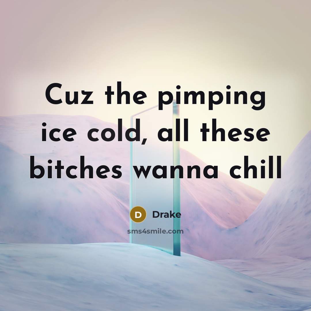 “Cuz the pimping ice cold, all these bitches wanna chill…” quote by Drake