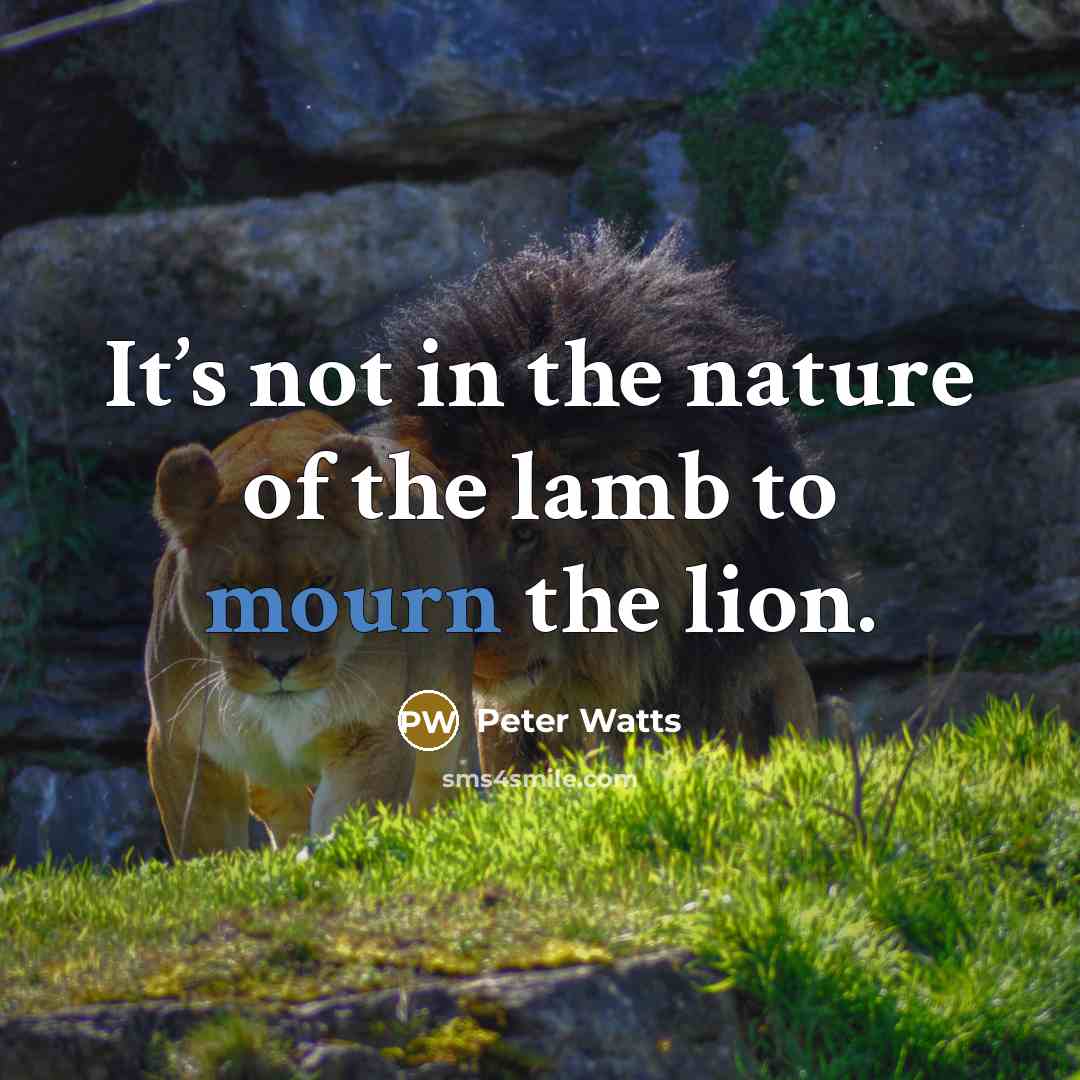 “It’s not in the nature of the lamb to mourn the lion.” quote by Peter Watts
