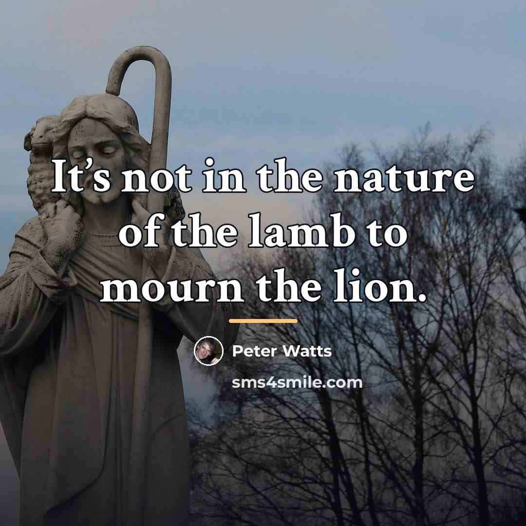 “It’s not in the nature of the lamb to mourn…” quote by Peter Watts