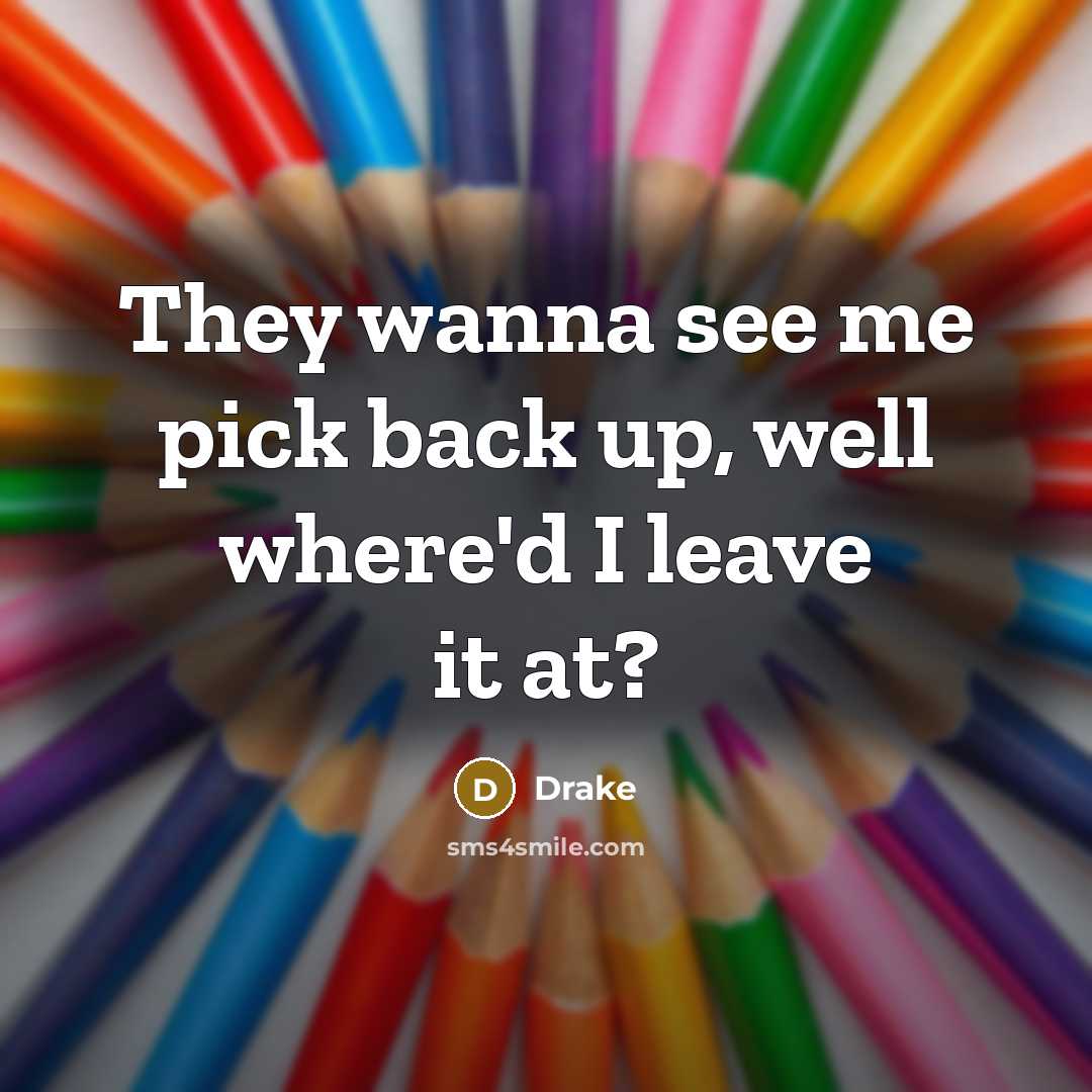 “They wanna see me pick back up, well where'd I…” quote by Drake