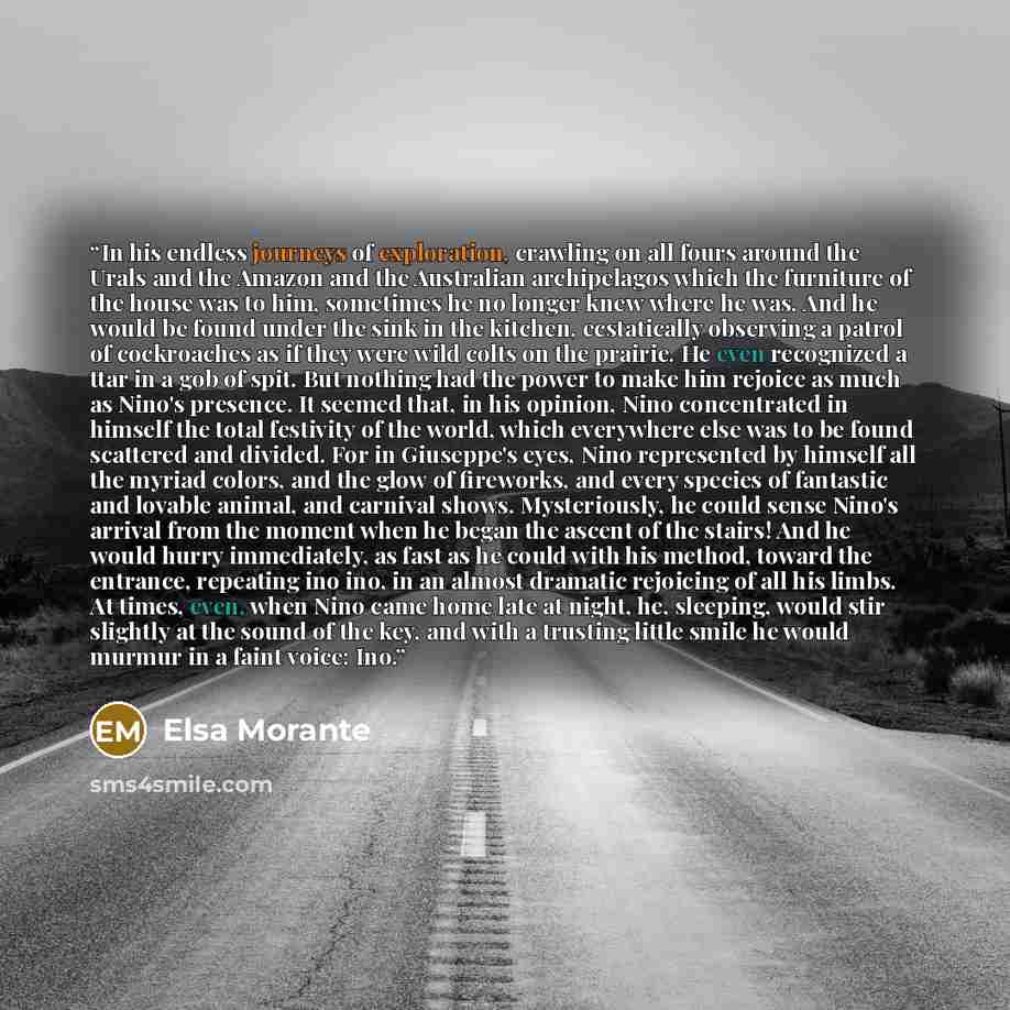 “In his endless journeys of exploration, crawling on all fours around the Urals and the Amazon and the Australian archipelagos which the furniture of the house was to him, sometimes he no longer knew where he was. And he would be found under the sink in the kitchen, ecstatically observing a patrol…” quote by Elsa Morante