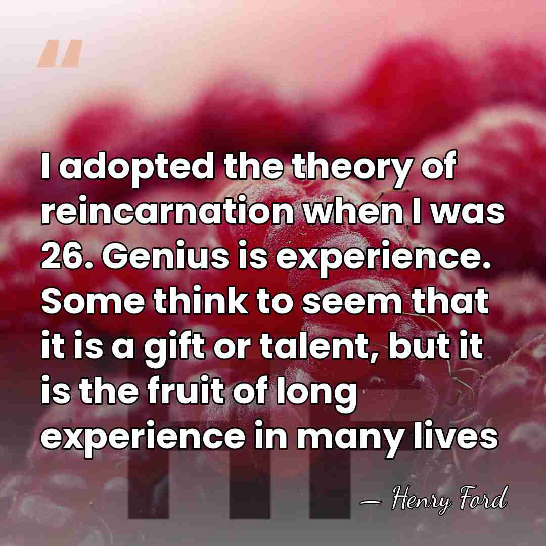 I adopted the theory of reincarnation when I was 26. Genius is&hellip; - Henry Ford
