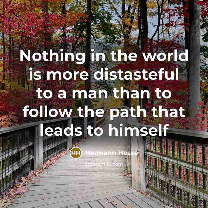 “Nothing in the world is more distasteful to a man than to follow the path that leads to himself” quote by Hermann Hesse