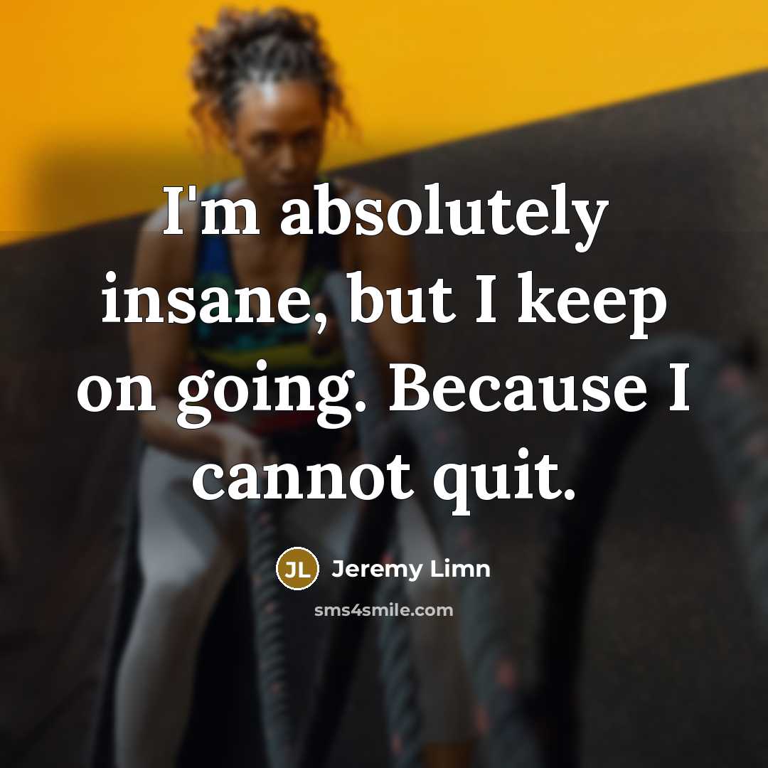 “I'm absolutely insane, but I keep on going. Because I cannot quit.” quote by Jeremy Limn