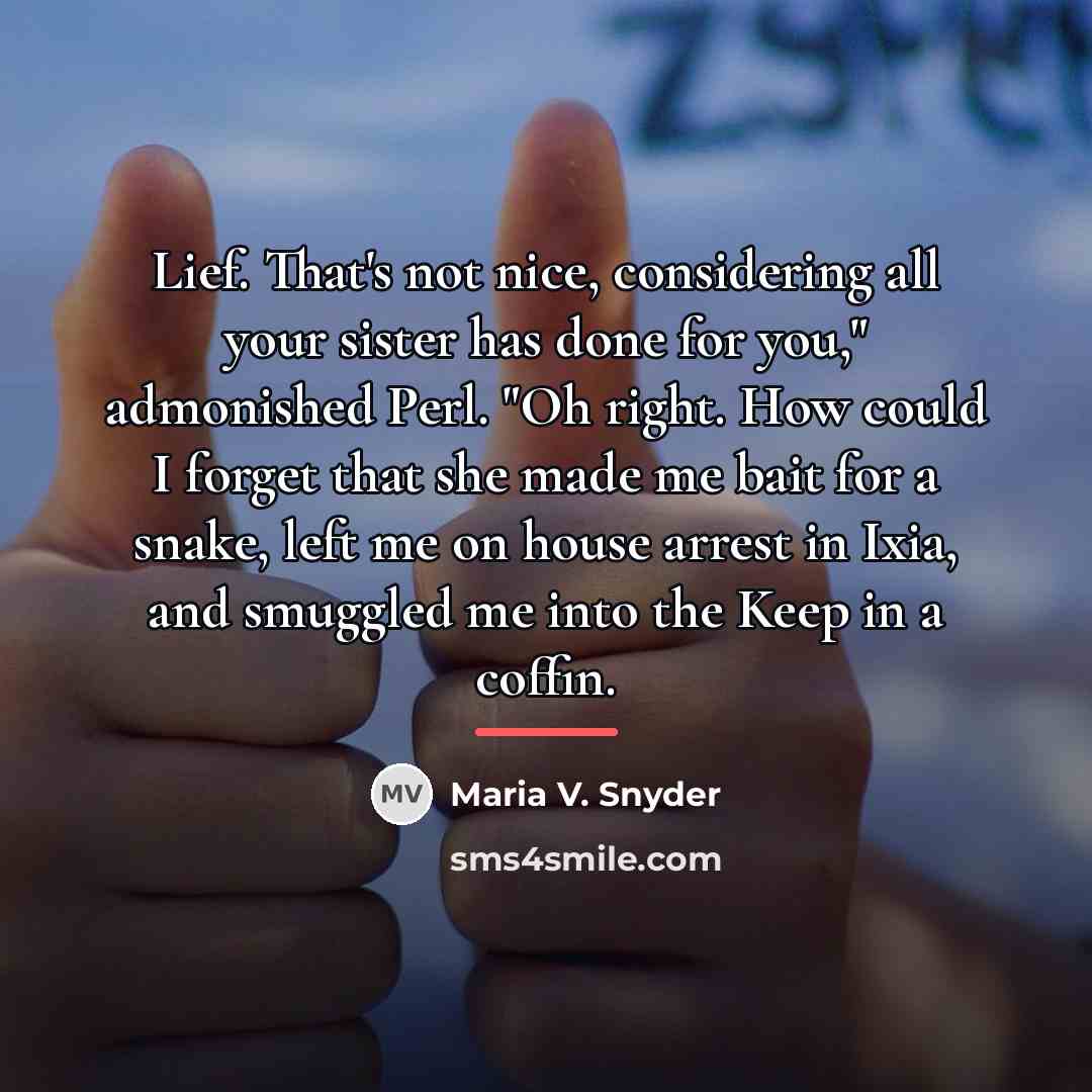 “Lief. That's not nice, considering all your sister has done…” quote by Maria V. Snyder