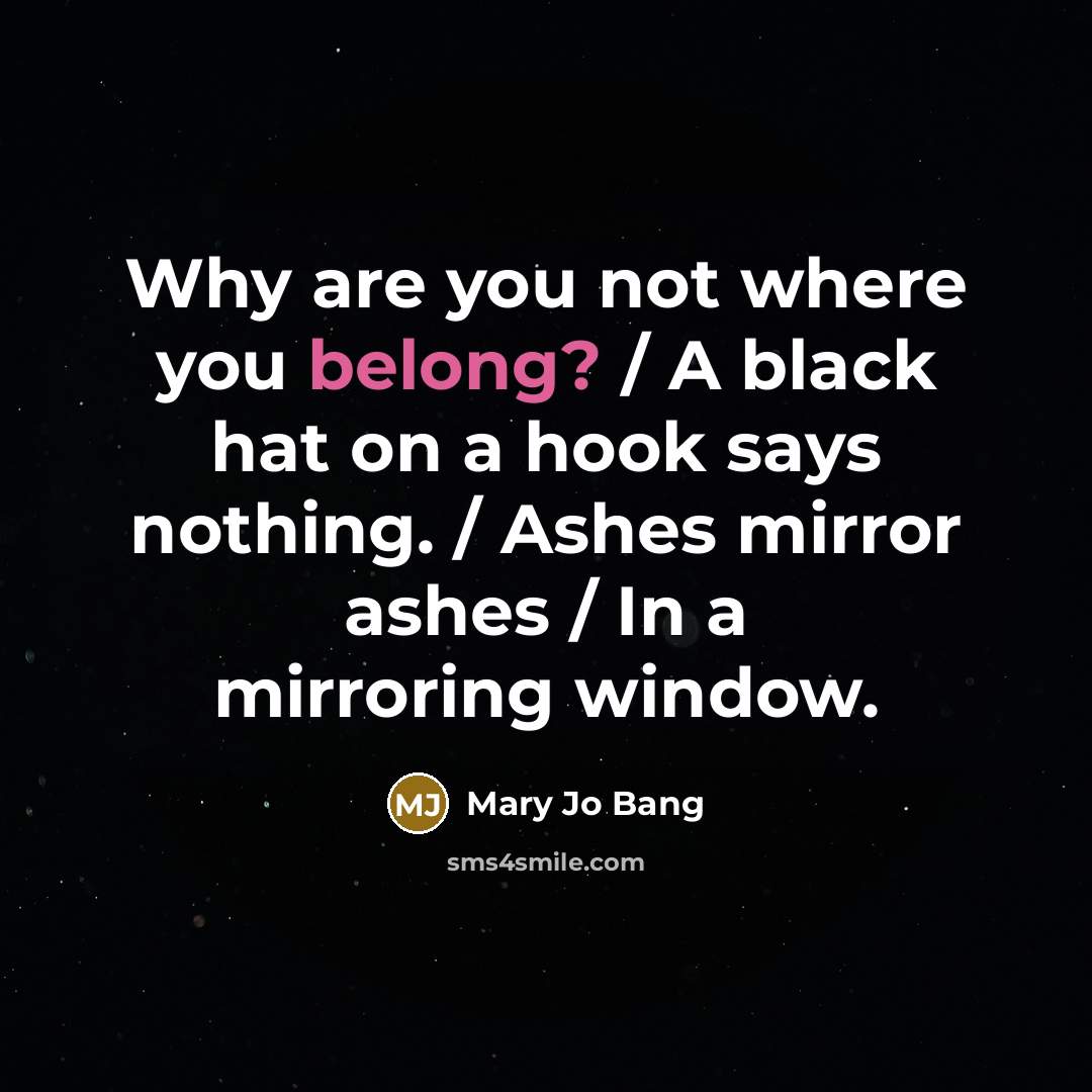 “Why are you not where you belong? / A black…” quote by Mary Jo Bang