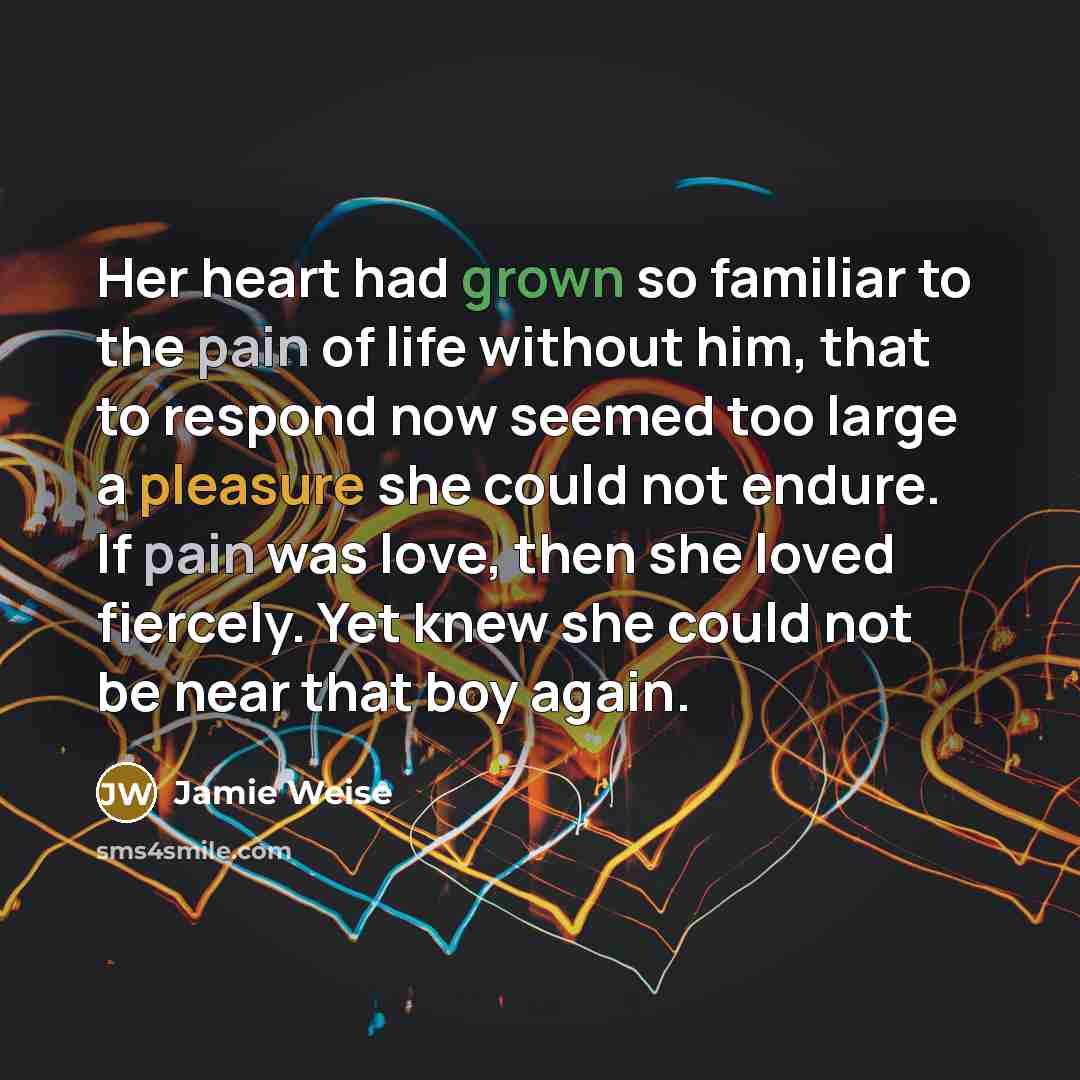 “Her heart had grown so familiar to the pain of…” quote by Jamie Weise