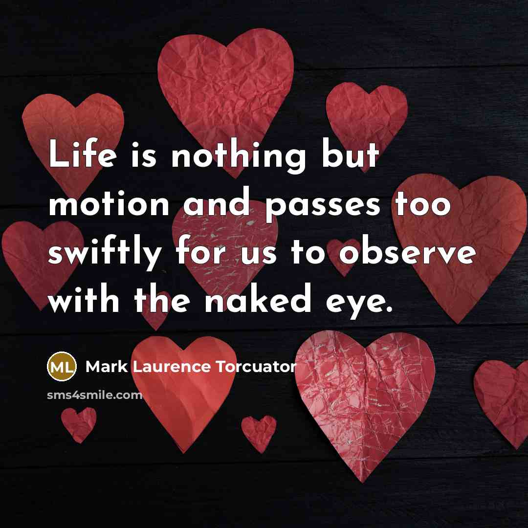“Life is nothing but motion and passes too swiftly for…” quote by Mark Laurence Torcuator