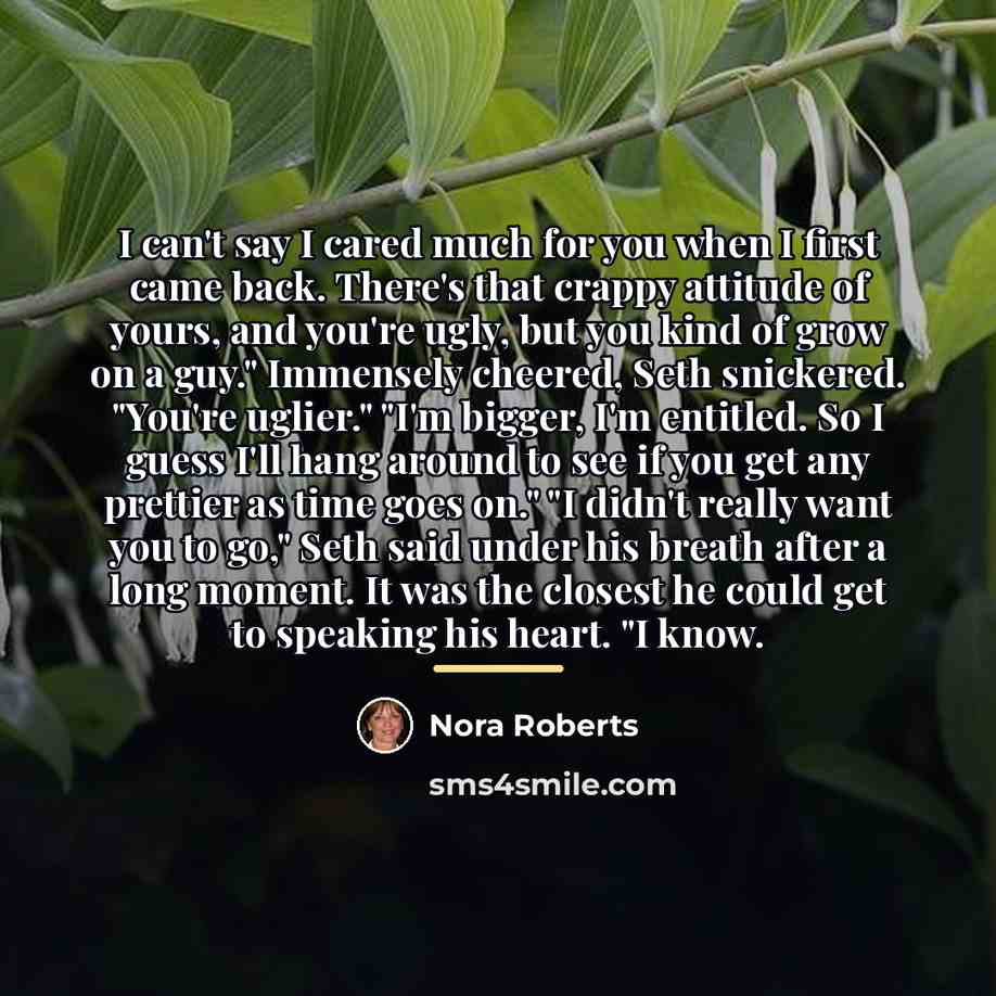 “I can't say I cared much for you when I…” quote by Nora Roberts